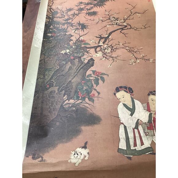 Children At Play On A Winter’s Day - Ink/Color On Silk - Scroll Painting -74x26” - Picture 4 of 12